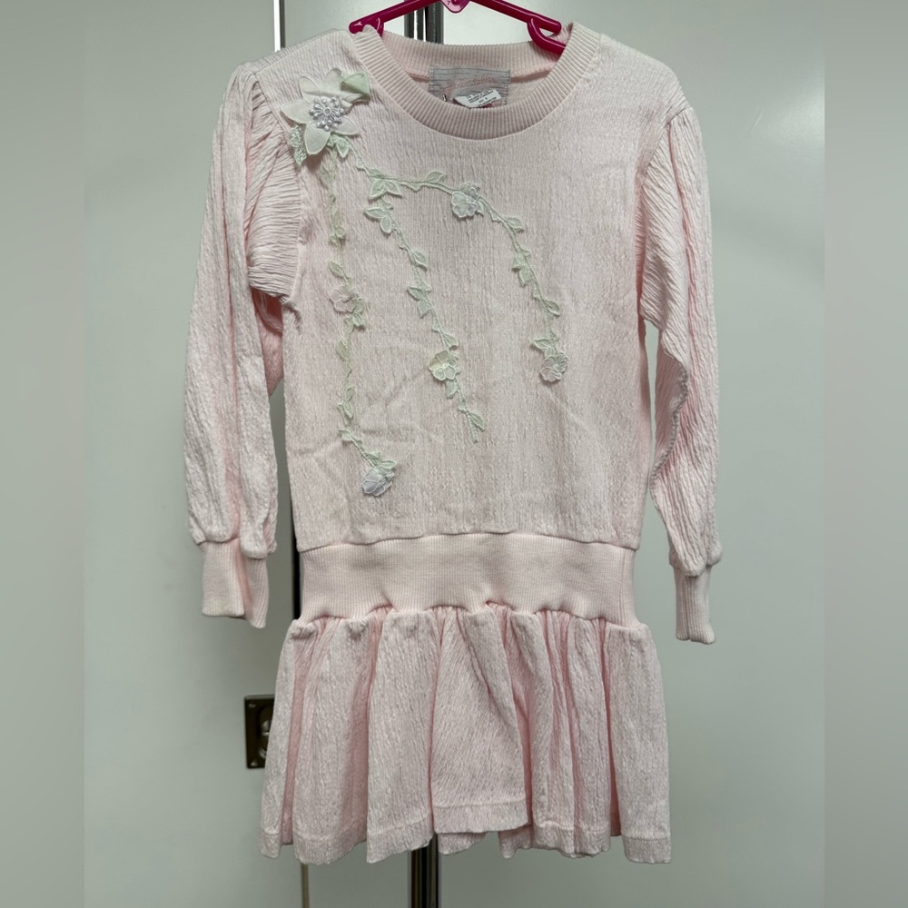 Vintage Pink Knit Dress with Floral Details